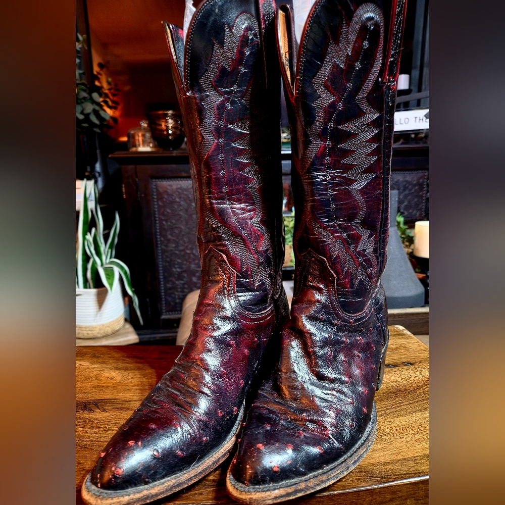 Lucchese Classic 2000 Full Quill Ostrich leather in a Black Cherry.